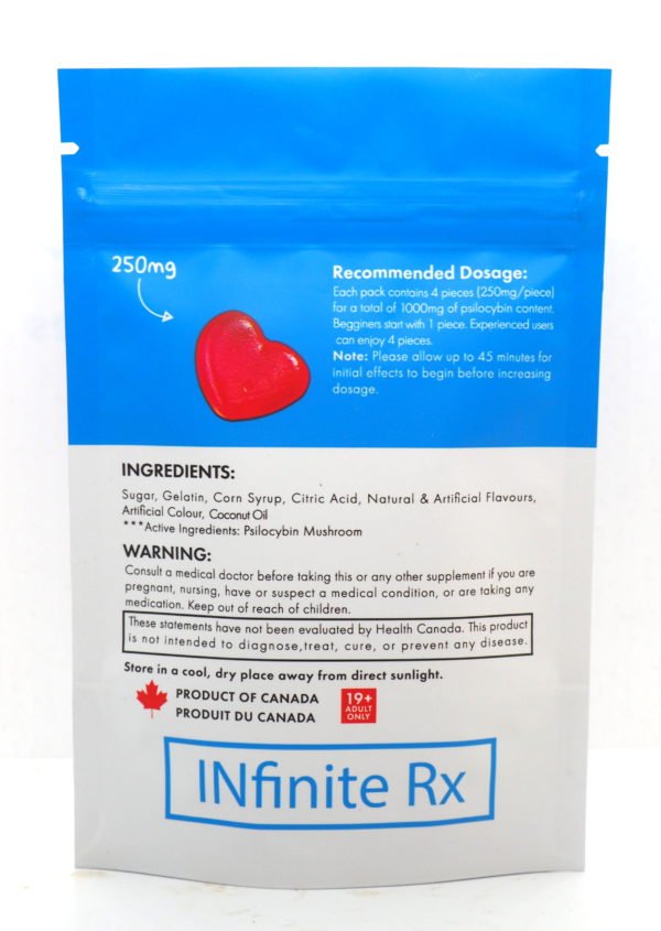 INfinite Rx Shroom Infused Heart Gummies Edibles 1000mg Back Bag