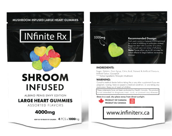 INfinite Rx Shroom Infused Albino Penis Envy Edition Large Heart Gummies Edibles Front and Back