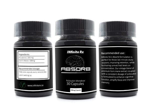 INfinite Rx Absorb Microdosing Mushrooms Capsules Ingredients 3 Bottles