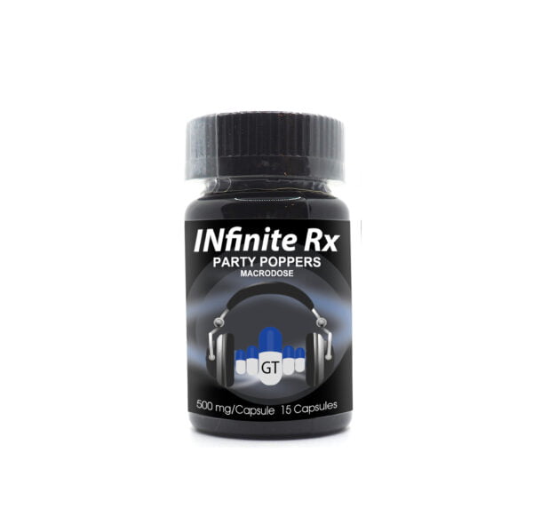 INfinite Rx Party Poppers Macrodosing Mushrooms Capsules GT Front Bottle