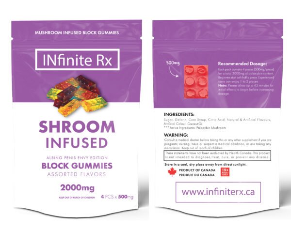 INfinite Rx Shroom Infused Albino Penis Envy Edition Block Gummies Edibles Front and Back