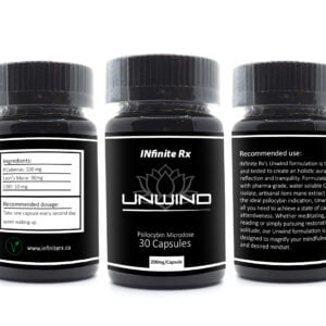 INfinite Rx Unwind Microdosing Mushroom CBD Capsules 3D Bottle