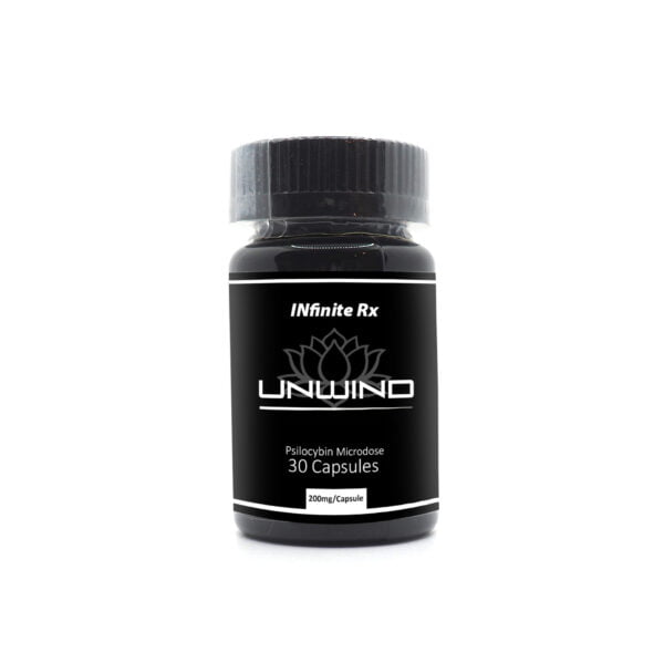 INfinite Rx Unwind Microdosing Mushroom CBD Capsules Front Bottle