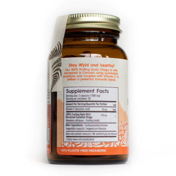 Stay Wyld Organics Chaga Immunity Boost Mushroom Capsules Back