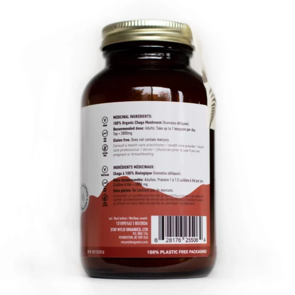 Stay Wyld Organics Chaga Mushroom Capsules Bottle back