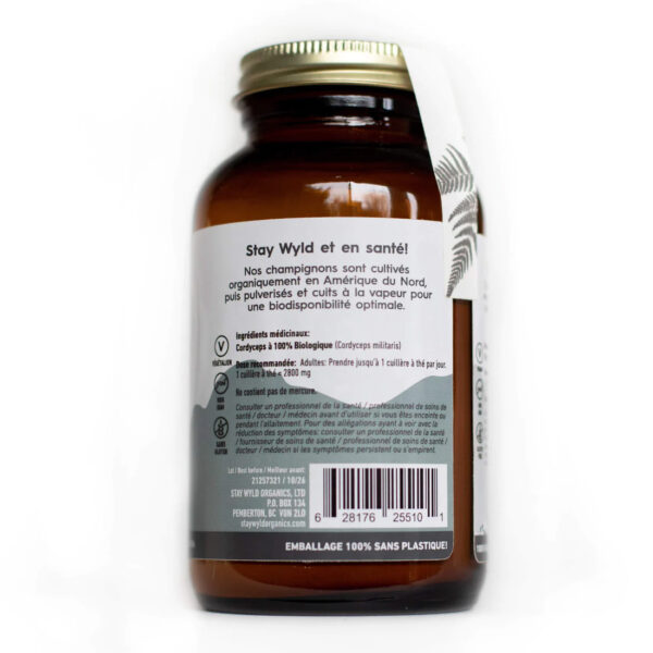 Stay Wyld Organics Cordyceps Mushroom Capsules Bottle back 2