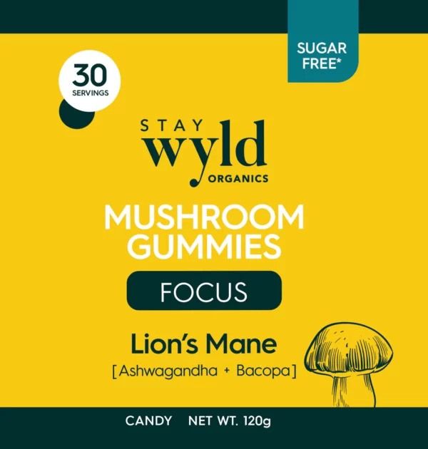 Stay Wyld Organics Lions Mane Mushroom Gummies Edibles Front label